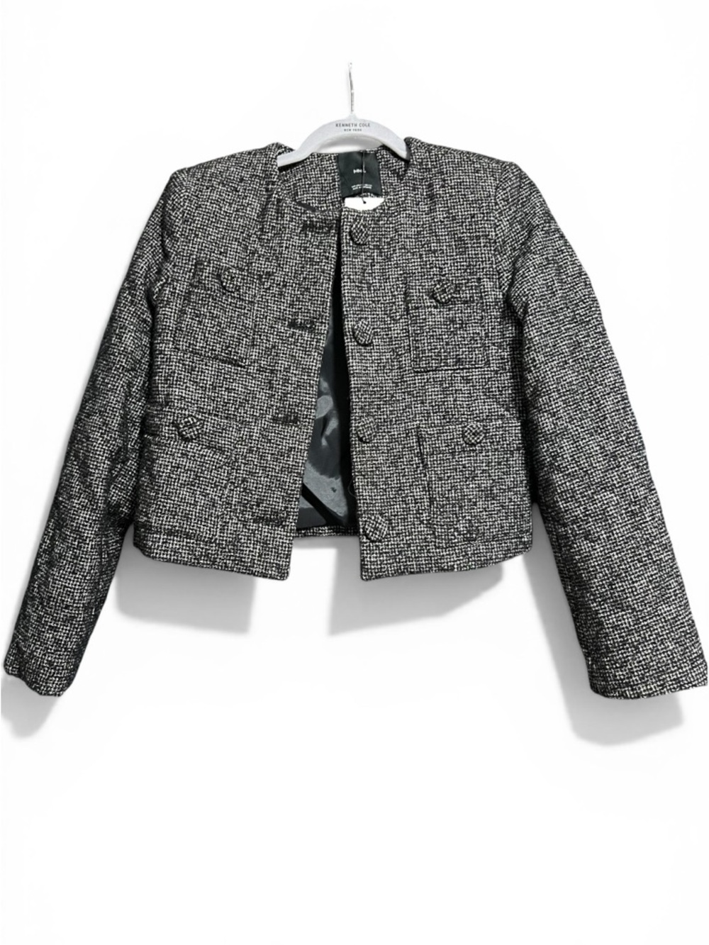 Mango Black & White Tweed Cropped Blazer